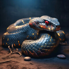 Fototapeta premium The snake is black with red drops