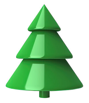 Christmas tree 3d icon in cartoon toy style. Minimalistic modern 3d illustration of conical shaped Christmas tree. Stylized holiday decoration