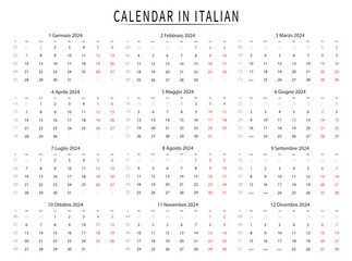 Italian Calendar 2024. Italian calendar template week starts Saturday. Vector illustration.