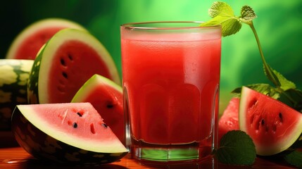 Fototapeta premium healthy juicy juice drink watermelon illustration sweet summer, cocktail background, red ripe healthy juicy juice drink watermelon