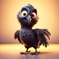 adorable little black phoenix with big eyes - obrazy, fototapety, plakaty
