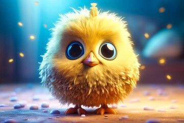adorable little chick with big eyes - obrazy, fototapety, plakaty