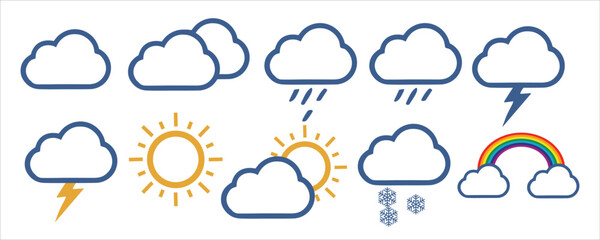 Icon Set of weather forecast.Vector thin line icon collection on white background eps 10