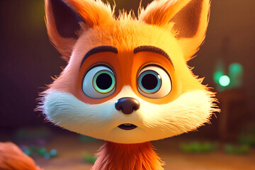 a cute little adorable fox with big eyes - obrazy, fototapety, plakaty