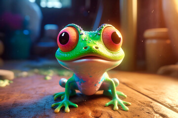 a cute little adorable frog with big eyes - obrazy, fototapety, plakaty