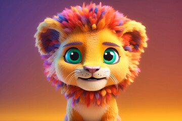 a cute little adorable lion with big eyes - obrazy, fototapety, plakaty