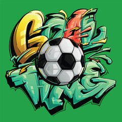 Street art style graffiti football print with goal ball, slogan - Goal time. Print for textiles, t-shirts, children's clothes. Grunge graffiti text and balls. Sport poster. © Kseniia Koval