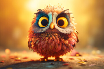 a cute little adorable owl with big eyes - obrazy, fototapety, plakaty