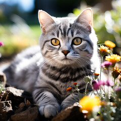 Cute white cat sitting on the couch