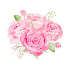 Watercolor pink rose flowers bouquet for valentines day card or Dusty pink wedding bouquet vector