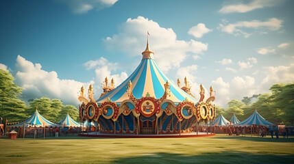 Circus tent at summer day. Cirque façade  Festive