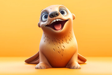 a cute little adorable sea lion with big eyes - obrazy, fototapety, plakaty