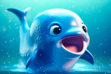 a cute little adorable whale with big eyes - obrazy, fototapety, plakaty