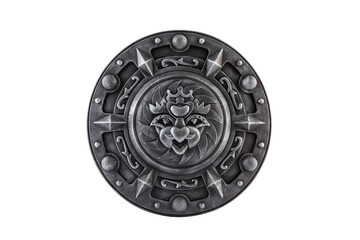 Old ornamental round shield isolated on white background with clipping path