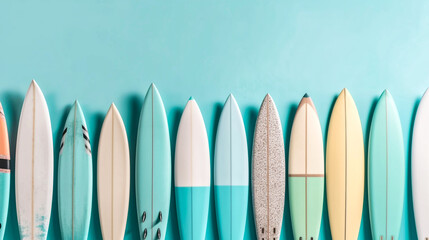 Surfing party concept. Top view photo of vintage surfing