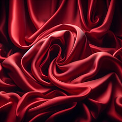 Bright Background of Red Scarlet Satin Fabric with Drapery, Passion