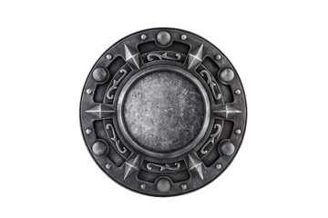 Old ornamental round shield isolated on white background with clipping path