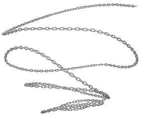 A steel chain intricately curled into twisted spirals in this 3D depiction, isolated on a transparent background and available in PNG format.