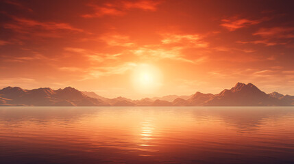 Fototapeta premium Sun-Kissed Waters: Mesmerizing Sunrise Background, Casting a Golden Glow on the Beautiful River Scene.