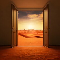 Beyond Dunes Opened Vintage Doors Frame a Canvas of Art Deco Futurism in the Desert