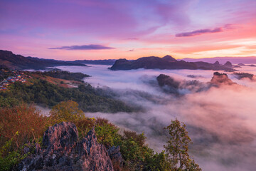 Ban Cha Bo, Landscape sea of mist  in morning on high mountain at Mae Hong Son  province Thailand.