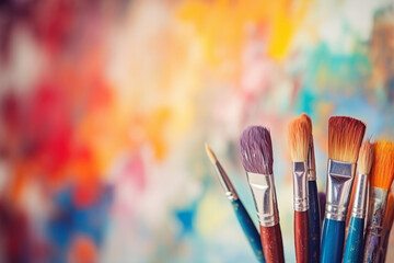 Paint brushes on art palette