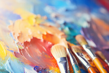 Fototapeta premium Paint brushes on art palette