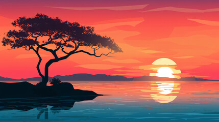 Sunrise Background Over a Beautiful Seaside, Bathing the Landscape in Warmth and Serenity.