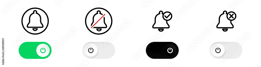 Poster on and off switch icon set. enable or disable notifications on the phone. sound switch icon vector e