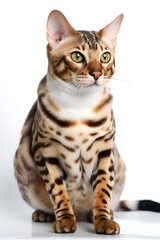 Obraz premium Spotted bengal cat on a white background