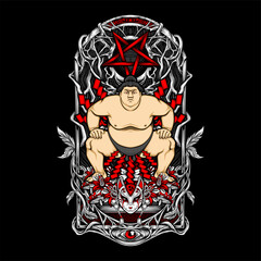 japanese sumo illustration for t shirt design and other