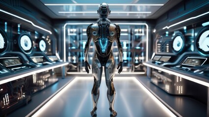 Image of a cyborg in a futuristic setting
