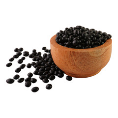 Black Beans in Wooden Bowl Isolated Transparent