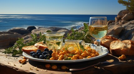 Fototapeta na wymiar Mediterranean Feast by the Sea.
