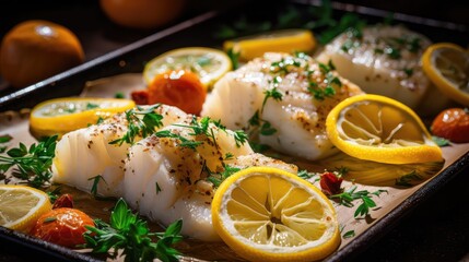 cod fish healthy food baked illustration nutrition omega, 3 sea, diet delicious cod fish healthy food baked - Powered by Adobe