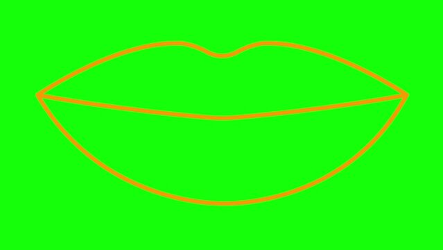 Animated orange lips symbol increases and decreases. Linear icon. Looped video. Vector illustration isolated on white background.