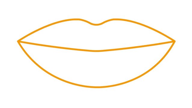 Animated orange lips symbol increases and decreases. Linear icon. Looped video. Vector illustration isolated on white background.