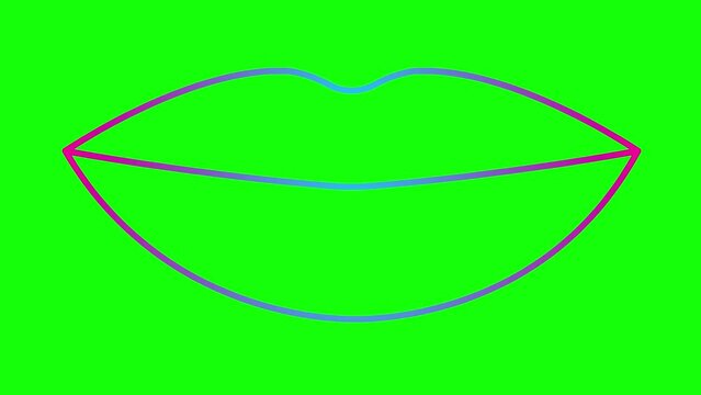 Animated pink blue lips symbol increases and decreases. Linear icon. Looped video. Vector illustration isolated on white background.