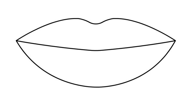 Animated black lips symbol increases and decreases. Linear icon. Looped video. Vector illustration isolated on white background.