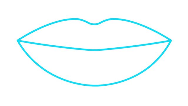 Animated blue lips symbol increases and decreases. Linear icon. Looped video. Vector illustration isolated on white background.