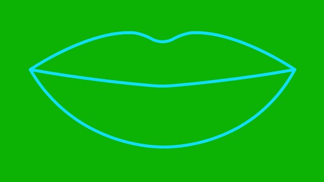 Animated blue lips symbol increases and decreases. Linear icon. Looped video. Vector illustration isolated on white background.