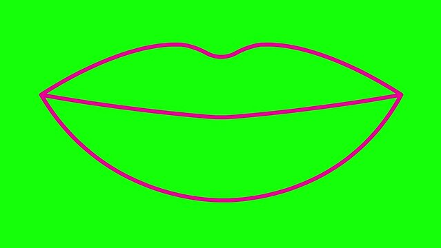 Animated pink lips symbol increases and decreases. magenta linear icon. Looped video. Vector illustration isolated on white background.
