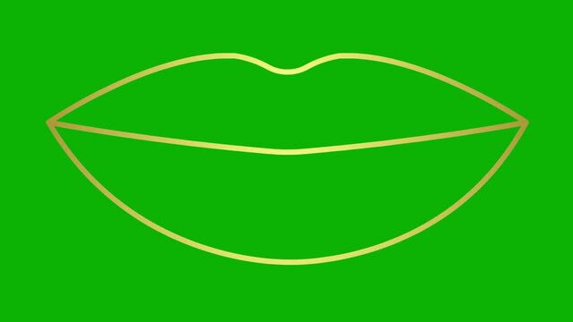 Animated golden lips symbol increases and decreases. Linear icon. Looped video. Vector illustration isolated on white background.