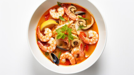Thai soup Tom Yam Kung or Tom Yum with mushrooms and shrimp.
