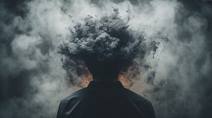 tête d'homme embrumée par la fumée - obrazy, fototapety, plakaty