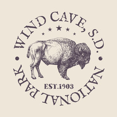 Wind Cave, South Dakota, USA Silhouette Postal Passport. Stamp Round Vector Icon. Design Travel Postmark. 