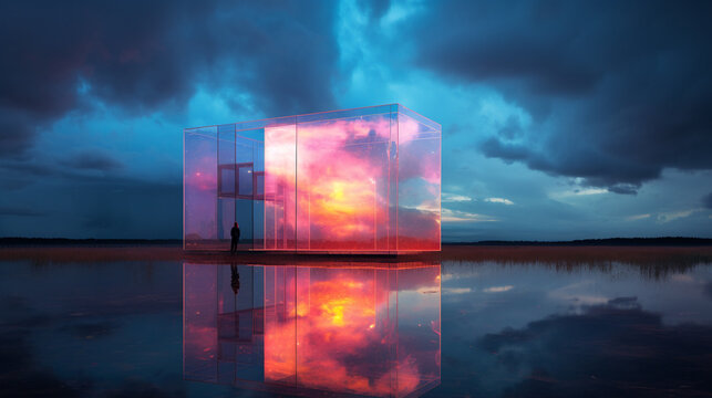 B&acirc;timent futuriste au milieu de l'eau
