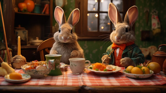 Peluche de lapins prenant un go&ucirc;ter