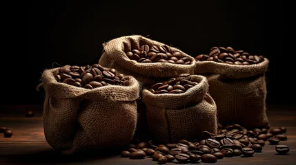 Foto op Canvas Fresh tasty coffee grains in brown old sack © petrrgoskov