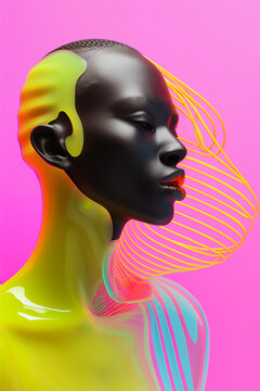 Futuristic digital portrait of african metaverse avatar
